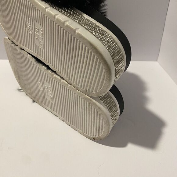 Azalea Wang Rhinestone Fur Slide Sandals Platform Size 7 Chic Glamorous Bling - Picture 10 of 13